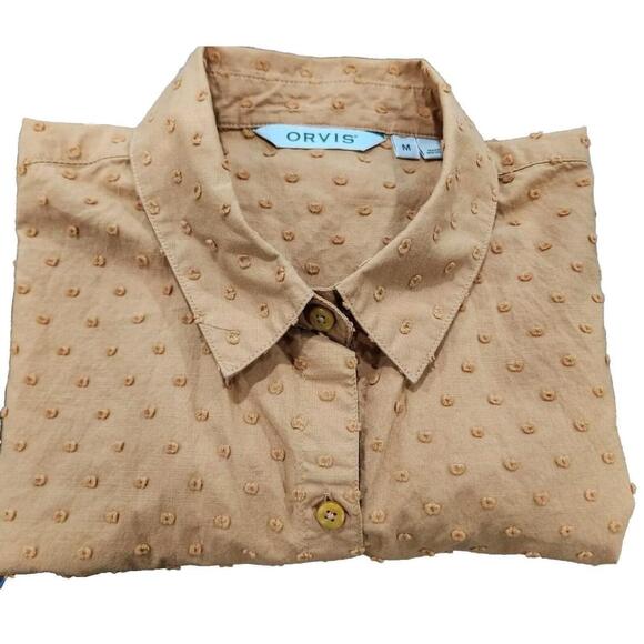 Orvis Tops - Orvis Womens Top Blouse Swiss Dot Button Up Short Sleeve Medium Dark Yellow